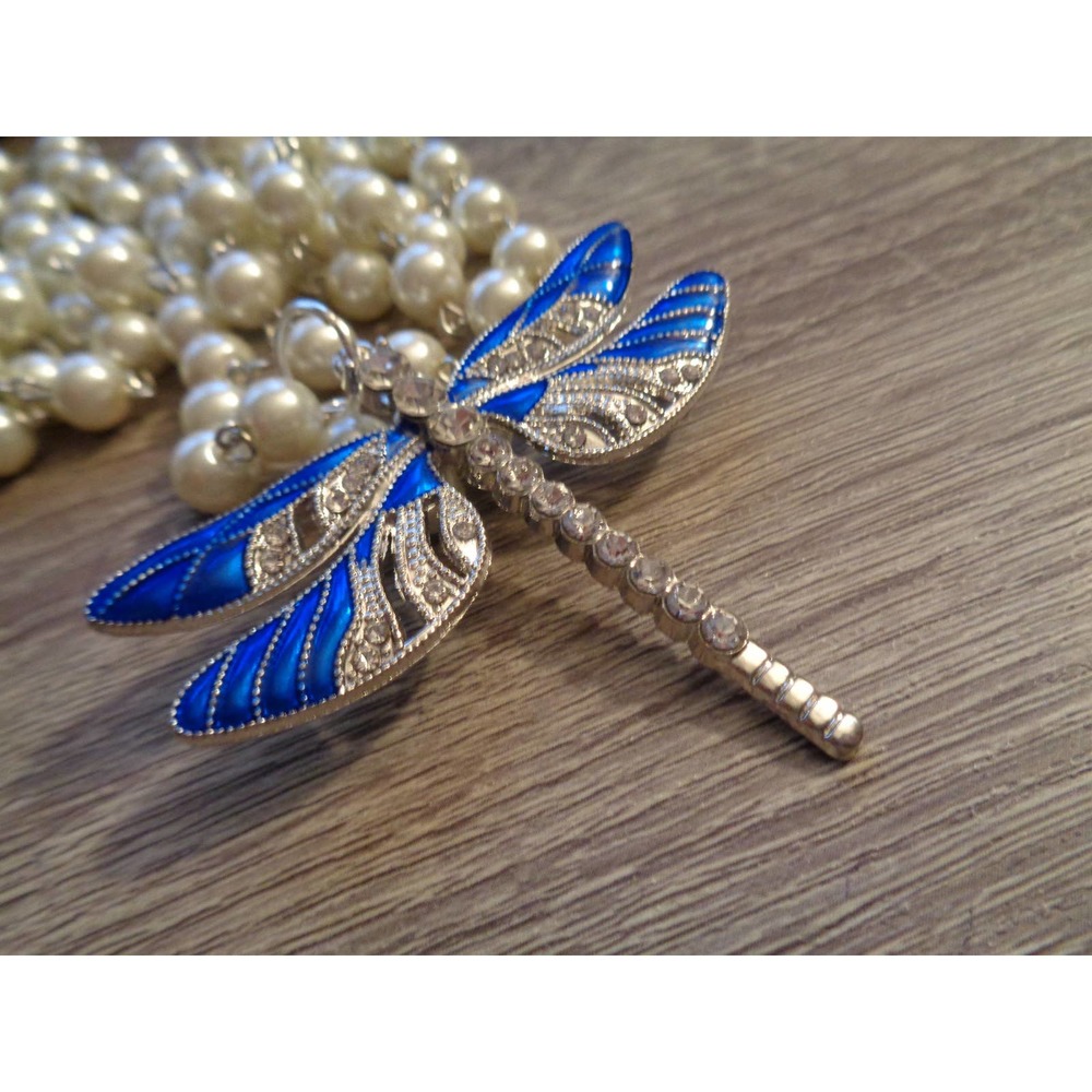 Dragonfly necklace blue dramatic 40 inch - Picture 5 of 8